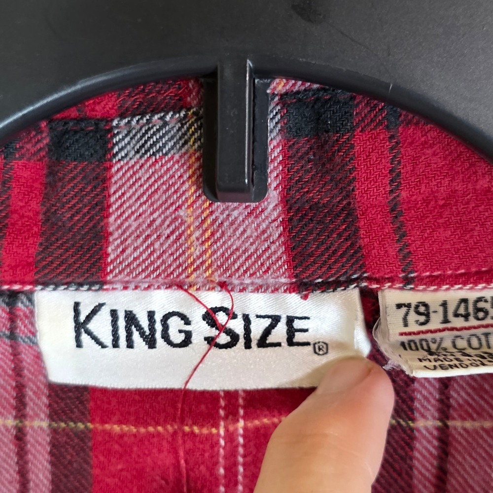 King Size Mens 5XL Red Plaid Full Zip Flannel Shirt 100% Cotton shacket - Picture 3 of 8